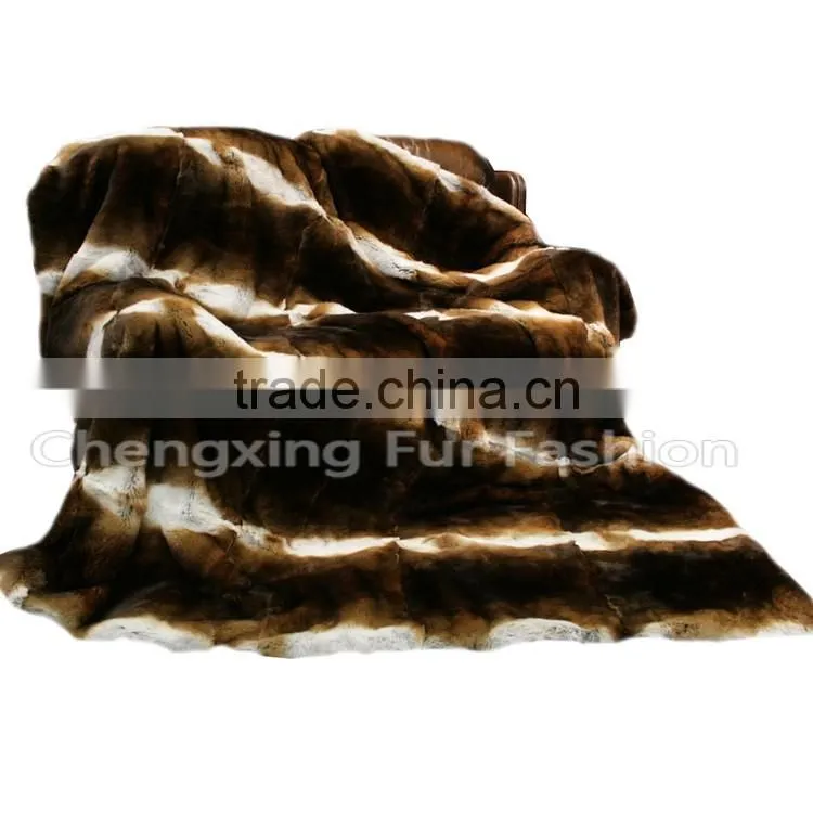 CX-D-58 Natural Color soft Rex Rabbit Fur Throw Blanket -Genuine Fur Rug