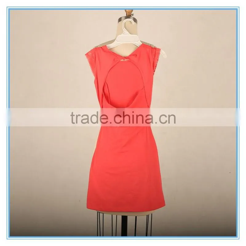 2016 New Model Backless Girl Party Wear Western Dress With Lace Waist
