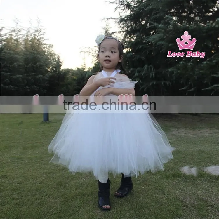 Pure White Tulle Girl Crochet Tutu Dress Beautiful Puffy Baby Dance Dress