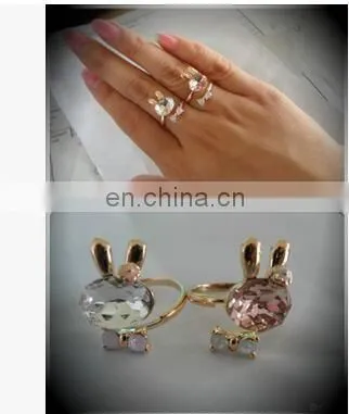 Godbead 17MM accessories crystal rabbit bow ring rhinestone finger ring opening ring jewelry