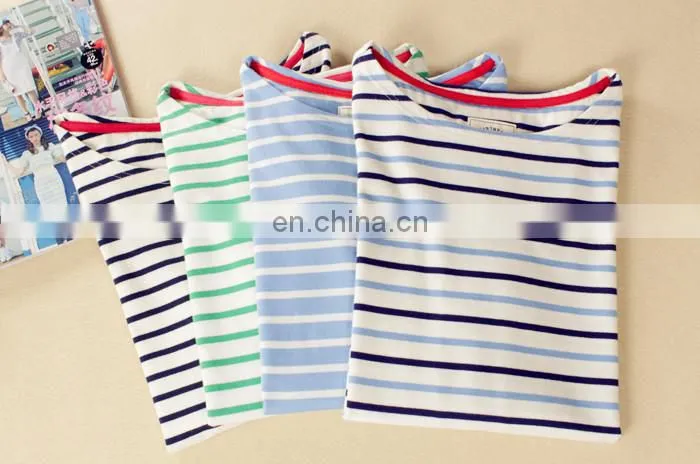 top grade lady 3/4 sleeves blouse design/lady stripe shirt