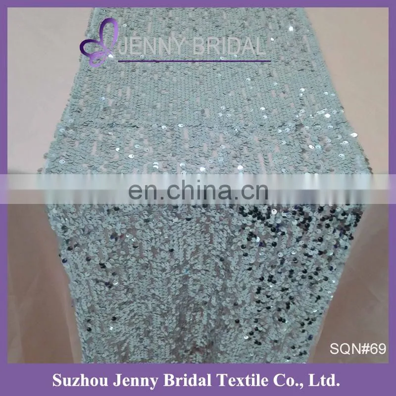 SQN#10 Jenny Bridal Ocean Blue Cheap Metallic Sequin Table Runner