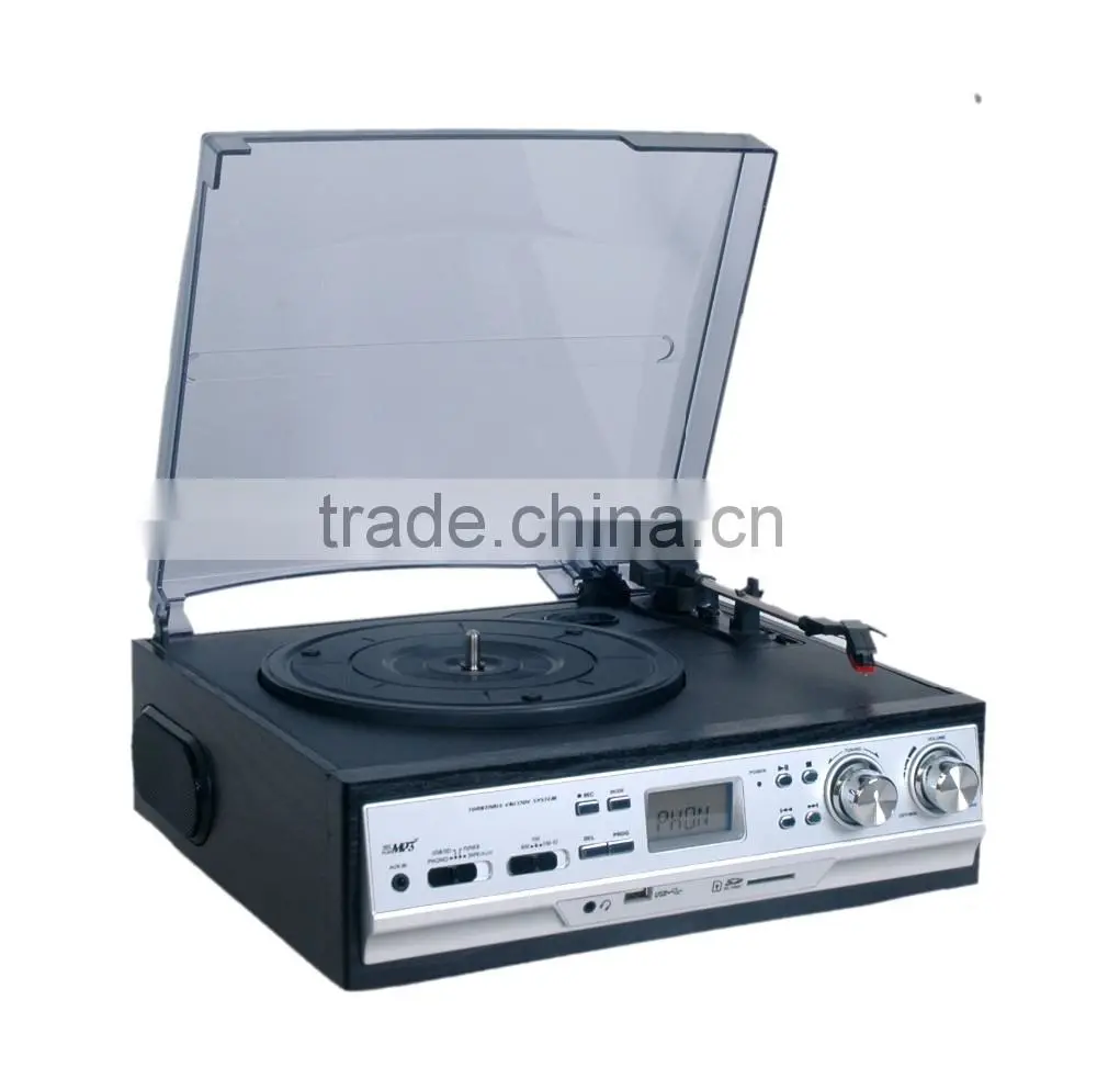 Belt-drive turntable player, classic phonograph, record player with cassette