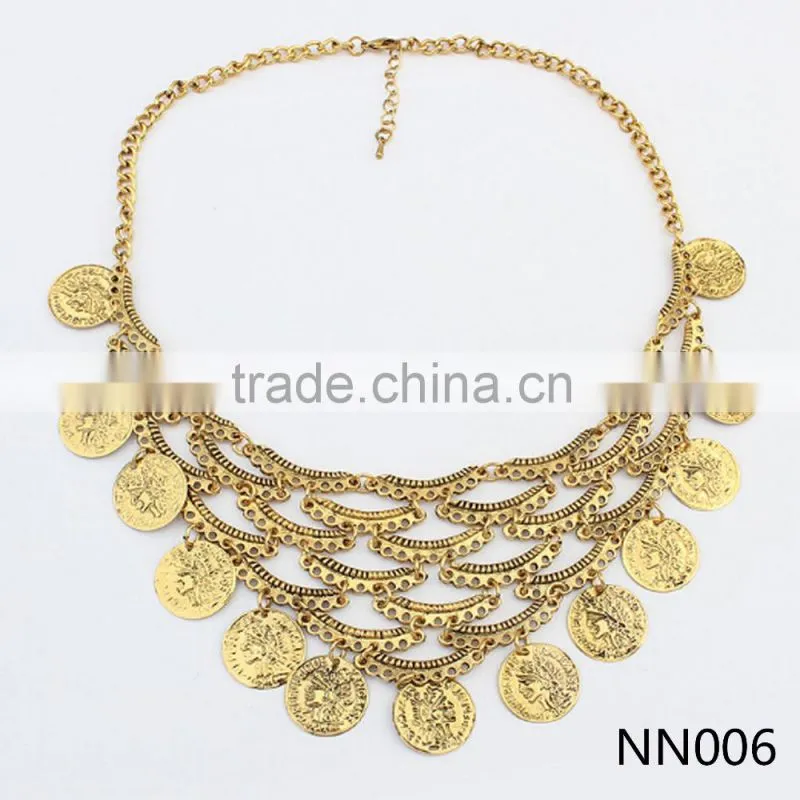 Hot sale short chain gold and silver necklace coin tassel necklace wholesale