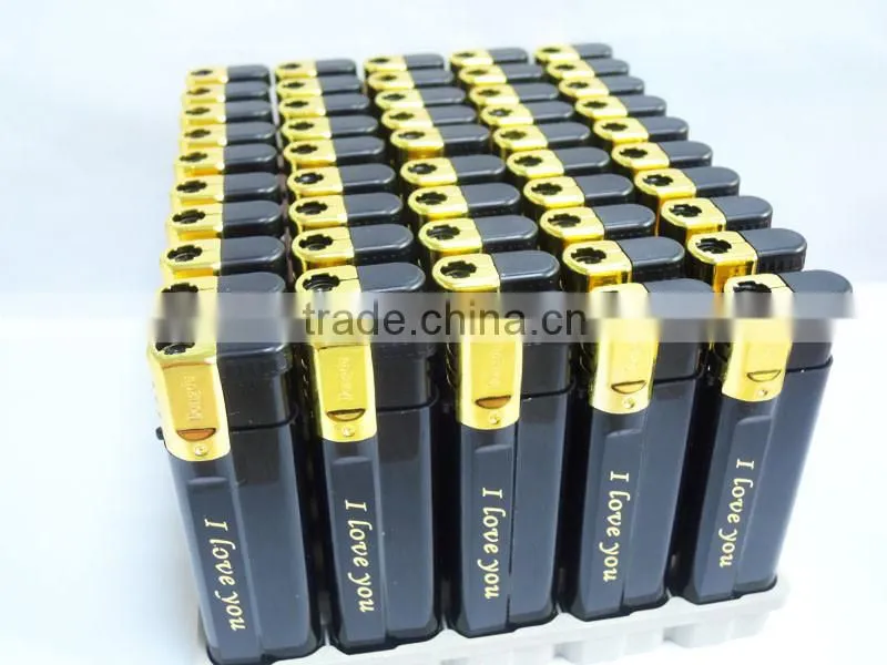 black color gold cap plastic windproof lighter with logo