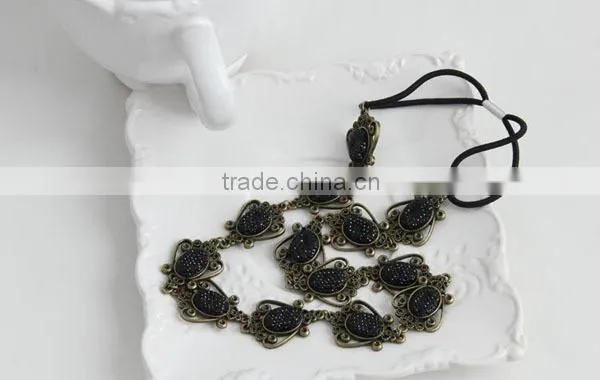 Handmade Retro Elegant Black Crystal Elastic Stretchy Hair Band Headband