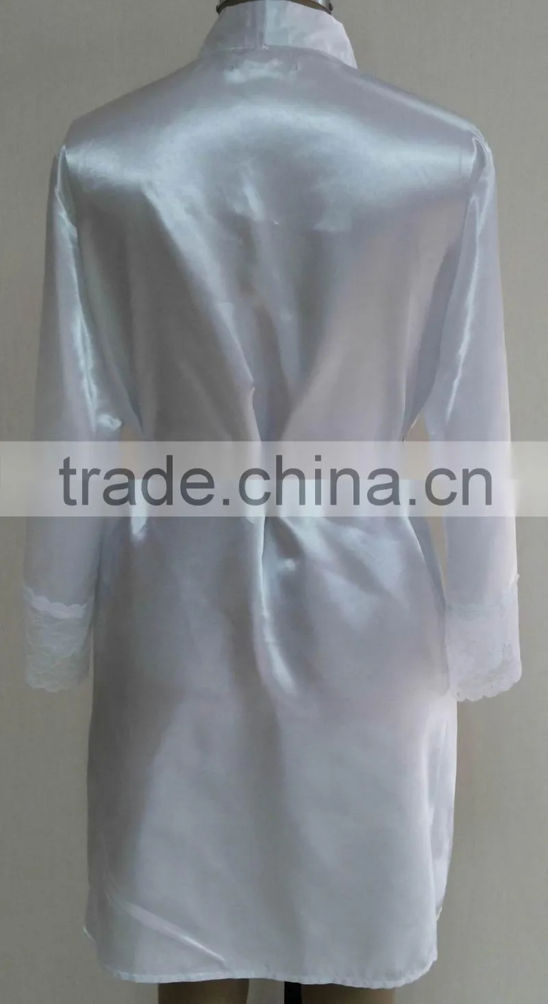 comfortable women white satin lace robe