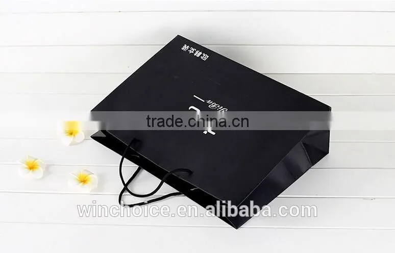 black cardboard bag ,shopping promotion bag , hot silver craft printing, cotton handle