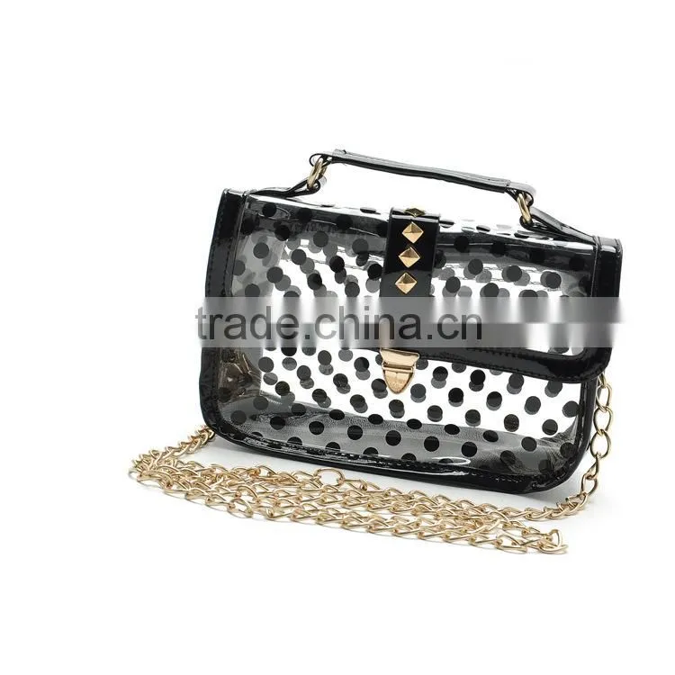High fashion ladies cheap dot clear pvc plastic messenger bag