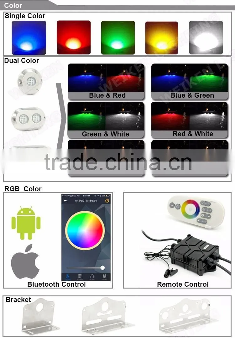 12v 120W Bluetooth RGB Wireless 316L Stainless Steel Swimming Pool Yacht Ship Marine led Underwater Lights