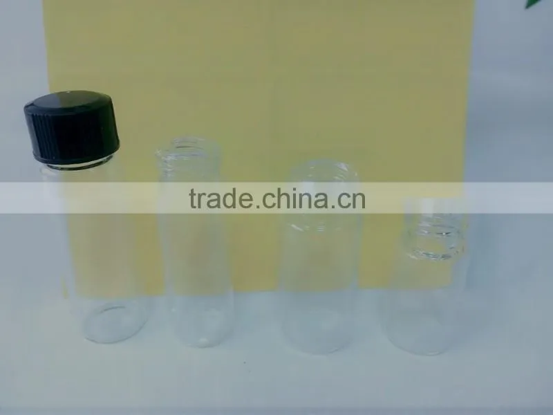 different size clear glass vial/tube bottle with black cap