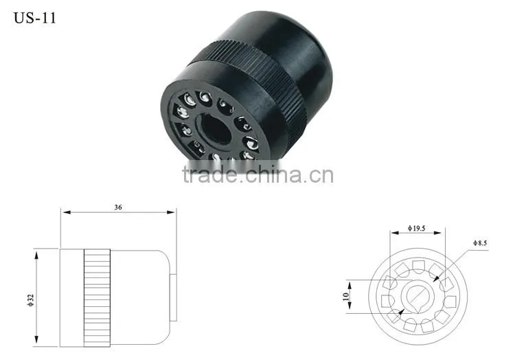 US-11 General Miniature 300V 10A 11 Pins Bakelite Round Electrical Automotive Relay Socket with CE