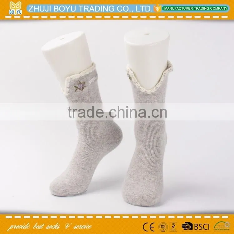 BY-161201 Angora material Ladies angora socsk casual socks for winter with striped pattern