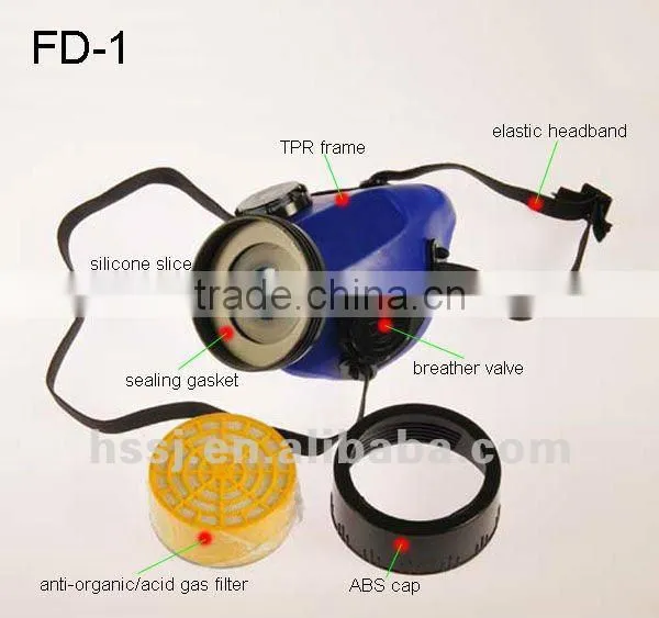 2016 hot selling single cartridge filter gas respirator half face chemical gas respirator with single cartridge filter chemical