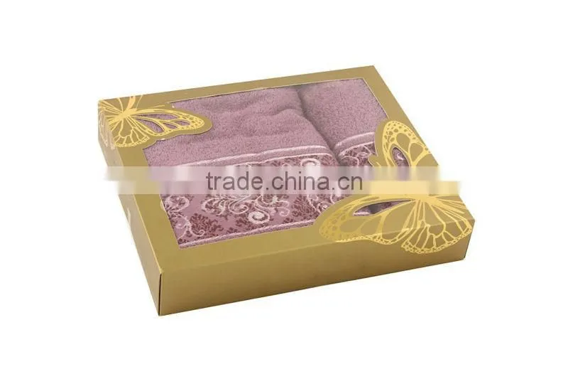 Pure cotton solid color satin gear jaquard gift box packing towel set