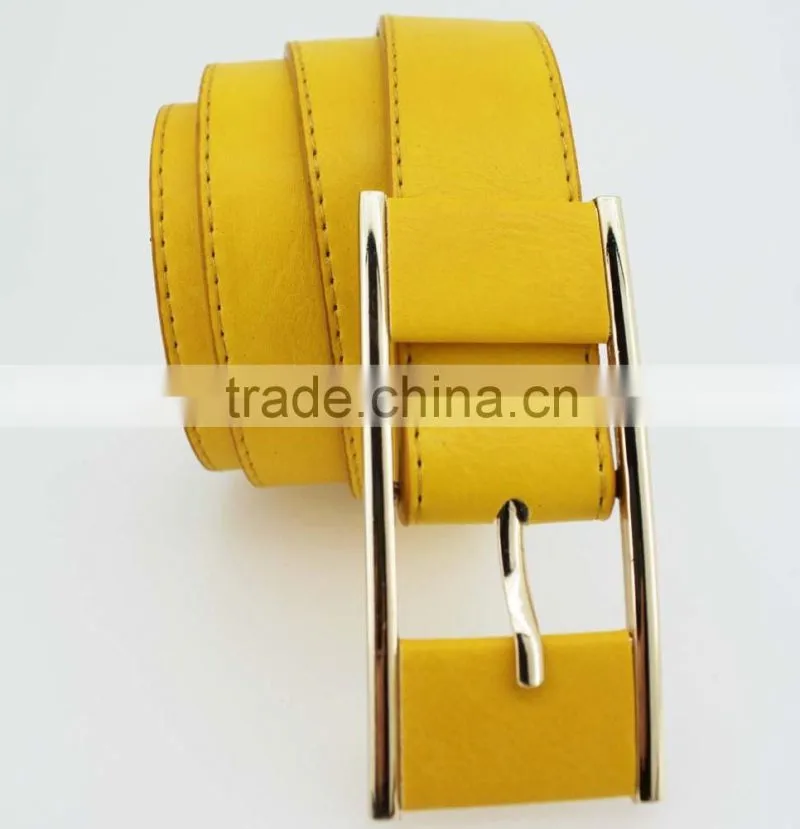 Women's fashion Yellow PU leather Plain jeans belt with yellow leather accessories in china Factory