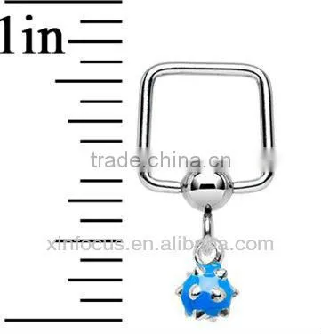 16 Gauge Blue Spiked Ball Square Dangle Closure Ring BCR Body Piercing Jewelry