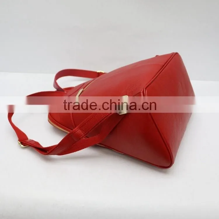 Newest design fashionable red litchi pattern genuine leather backpack for lady