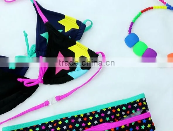 Girls Kids Cartoon Print Bikini Set Child Stars Swimwear Swimming Bathing Suit