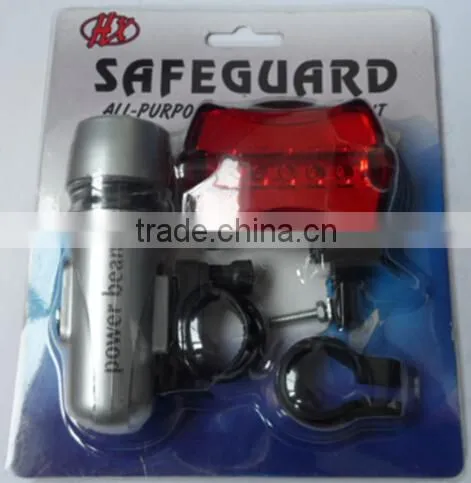 Waterproof 5 LED Lamp Bike Bicycle Front Head Light + Rear Safety Flashlight