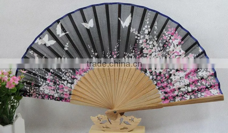 HOT high quality silk bamboo fan with flower