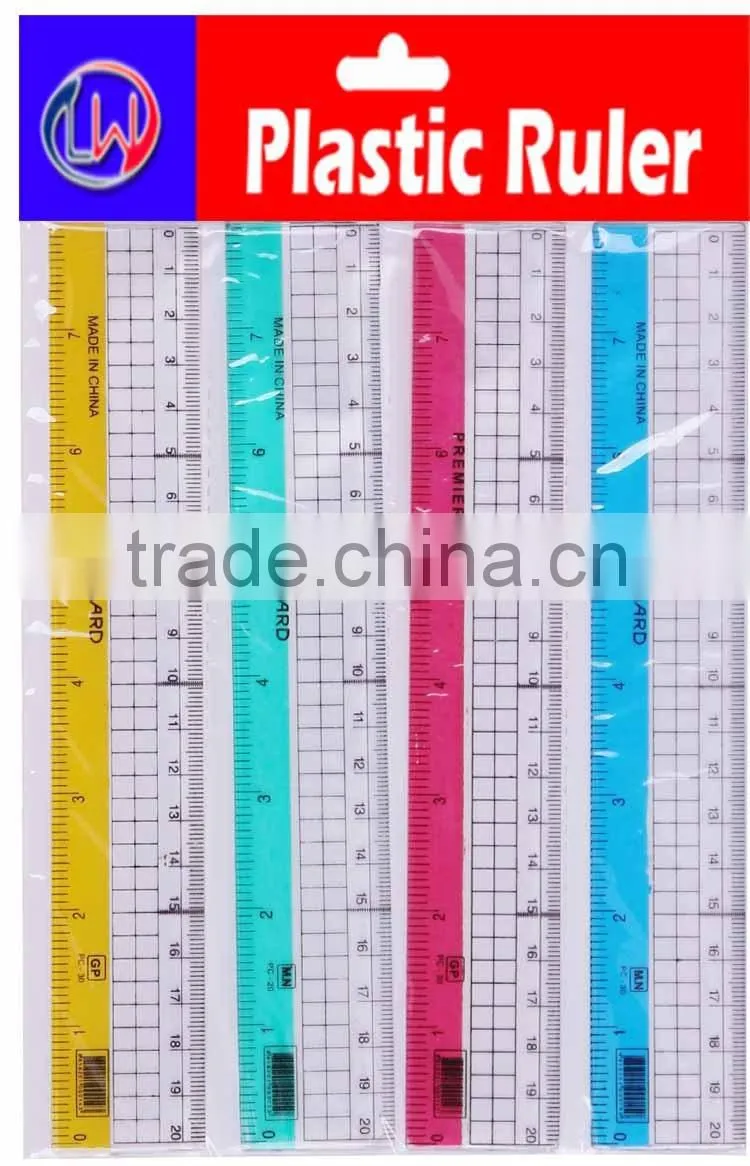 3pcs wider 20cm plastic handled ruler set with Header card
