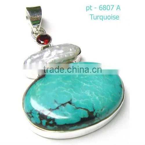 925 semi precious turquoise gemstone jewelry fashion pendant