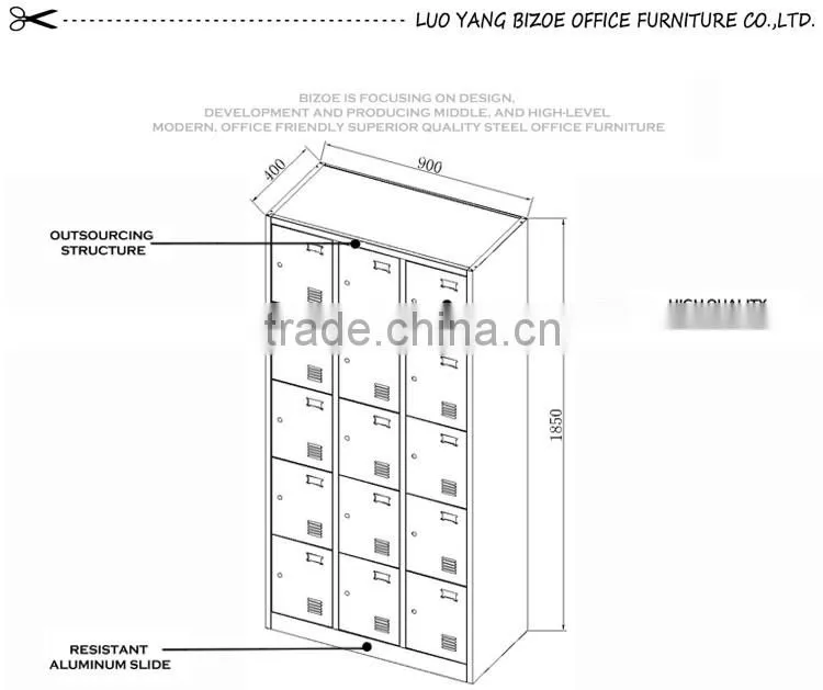 New design 15 door gym locker with bench