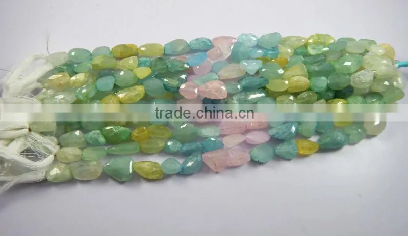 NATURAL FACETED MULTI COLOUR AQUAMARINE TUMBLE SHAPE BEADS