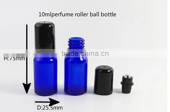 10ml perfume roller ball bottle Blue glass stainless steel bead bottle