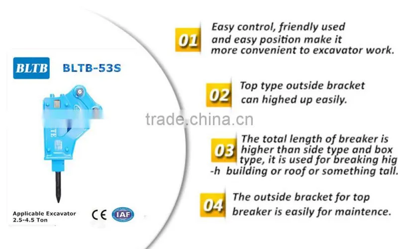 BLTB-53 top type excavator demolition breaker hammer used for breaking stones (hydraulic breaker)
