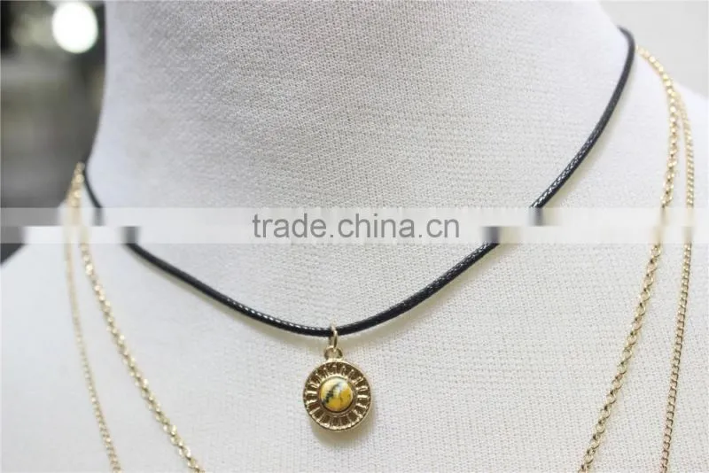 Gold Chain Layered Necklace w/Blue & Tan Bead Gold Leaf & Bird Metal Necklace 2016 Fashion Style Wholesale