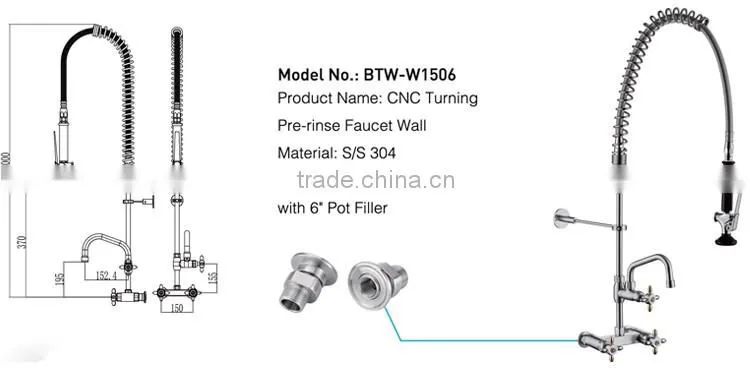 wholesale custom High Quality Commercial Pre-rinse 304 stainless steel wall mounted faucet