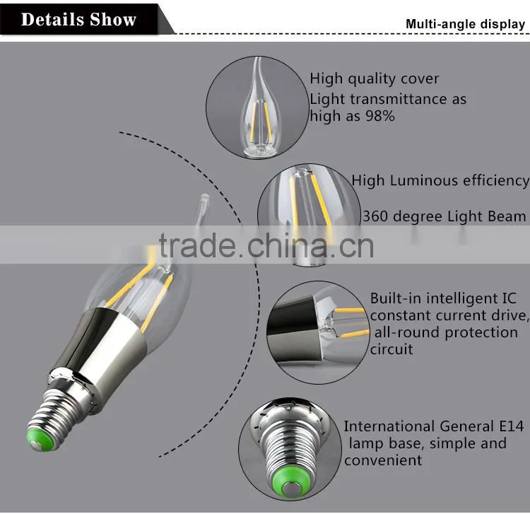cheap Led bulb E14/27 lamp 220-240V filament candle light with gold/silver/white/blue plastic