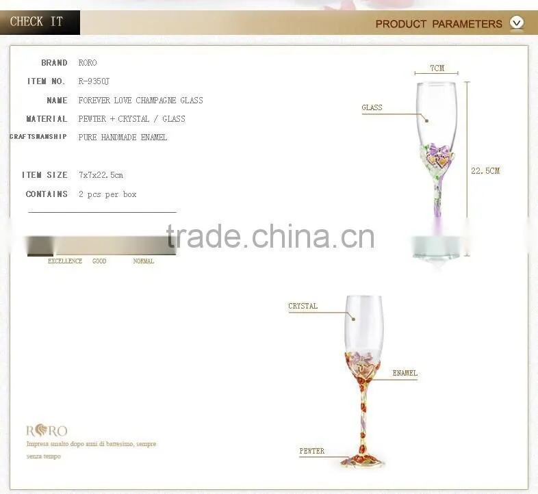 RORO Forever Love rose enamel pewter craft wedding gift champagne goblet