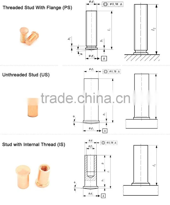 Small Diameter Threaded Stand Metric CD Welding Stud