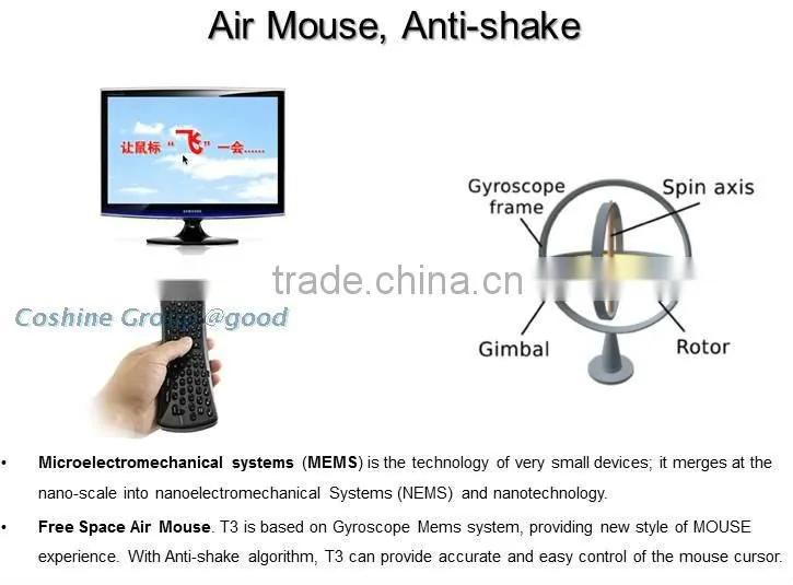 2.4G Wireless Mini 3D Gyroscope Anti-shake Air Mouse Keyboard For Andriod TV PC