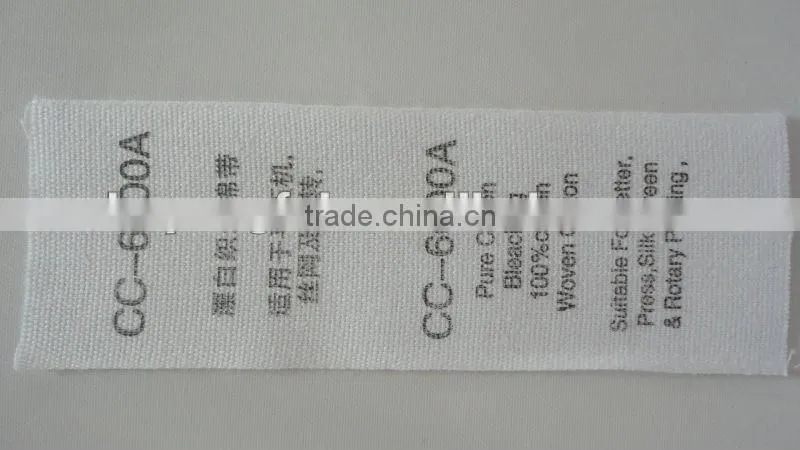 CC-6000A Pure Cotton Bleaching 100% Woven Label