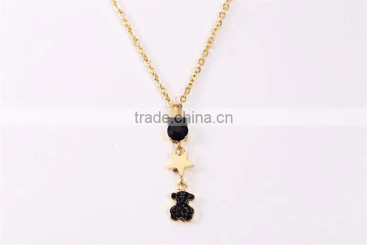 New modern model delicate design black bear crystal gold chain necklace for christmas gift