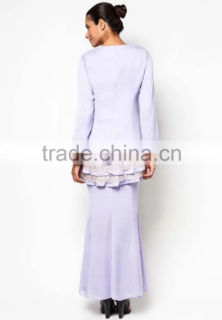 Light purple black scarf white lace elegant women muslim dress