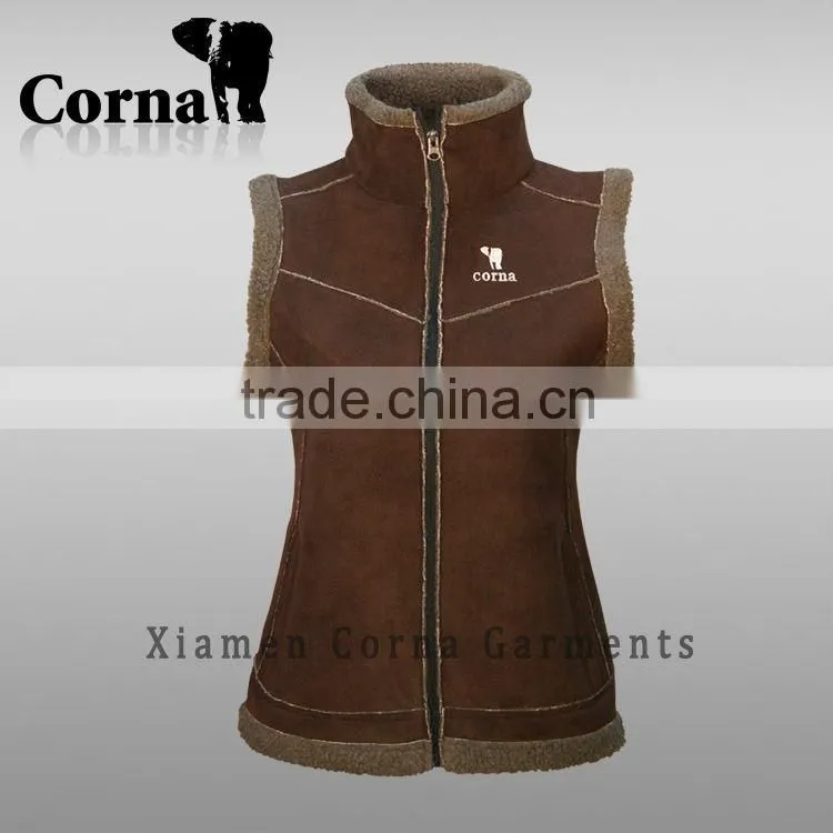 Wholesale high collar warm keeping zip up windproof custom fleece vests