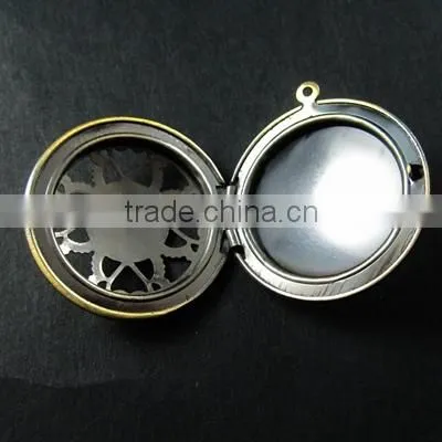 33MM vintage bronze antiqued flower engraved round photo locket pendants DIY supplies 1111046