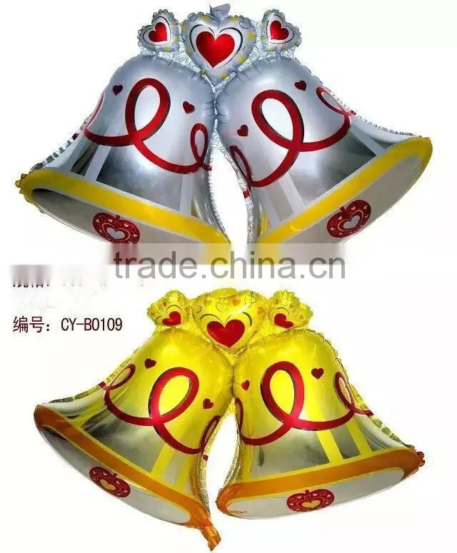 J082403 gold/silver aluminium foil balloons, printed balloon Christmas bell balloon foil