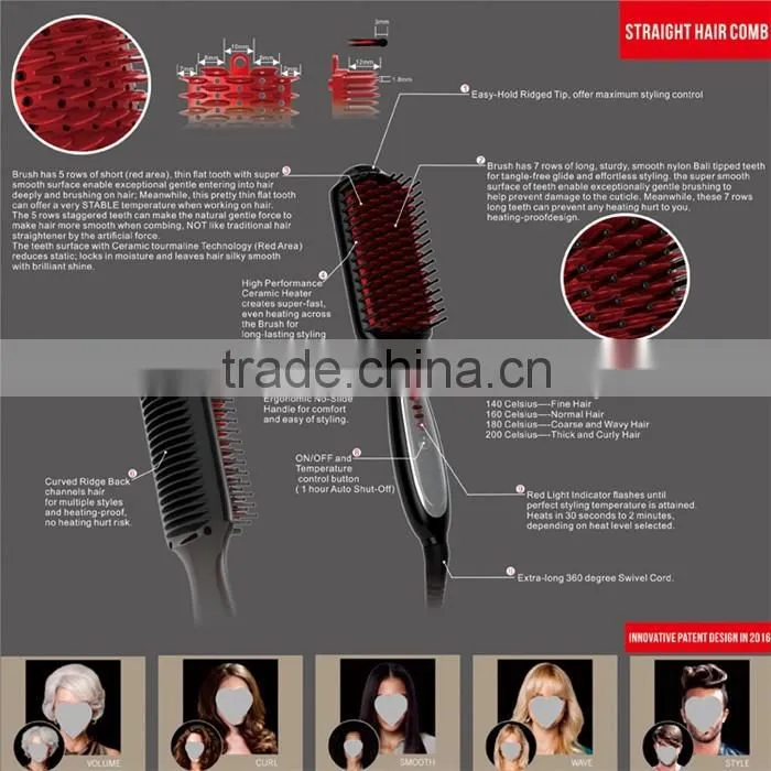 Multi-function hair straightener curler HZ500 PTC heating hair straightener with brush