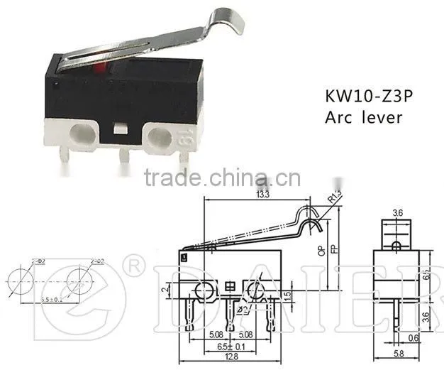 mini micro switch with Arc lever 1A 250V,KW10-Z3P