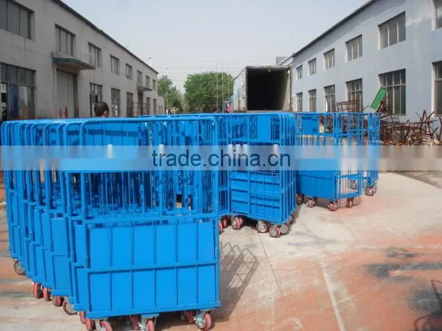 4 Sides Steel Cargo Storage Cage Roll Containers With Wheels