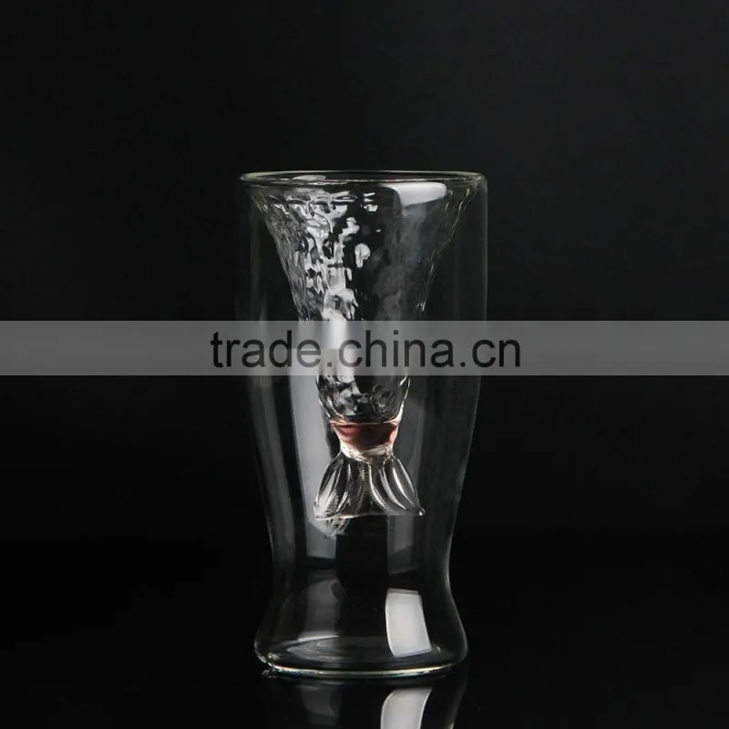 Customized fish shape double wall glass cup