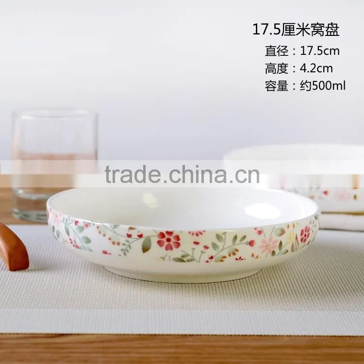 Porcelain flat Plates/Serving Platters with flower , Round&Elegant, White