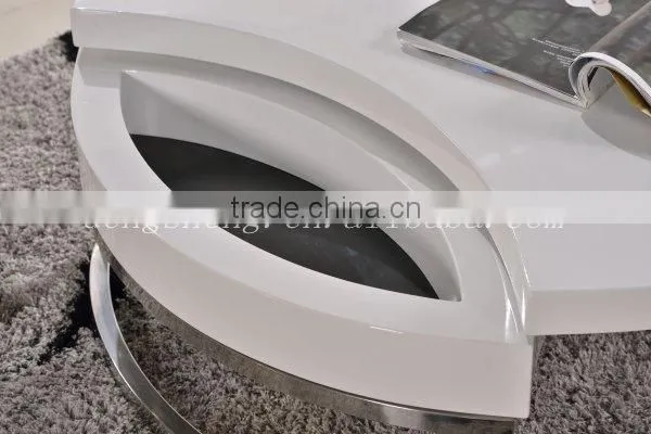 oval table Modern White High Gloss MDF Coffee Table With Chromed Steel