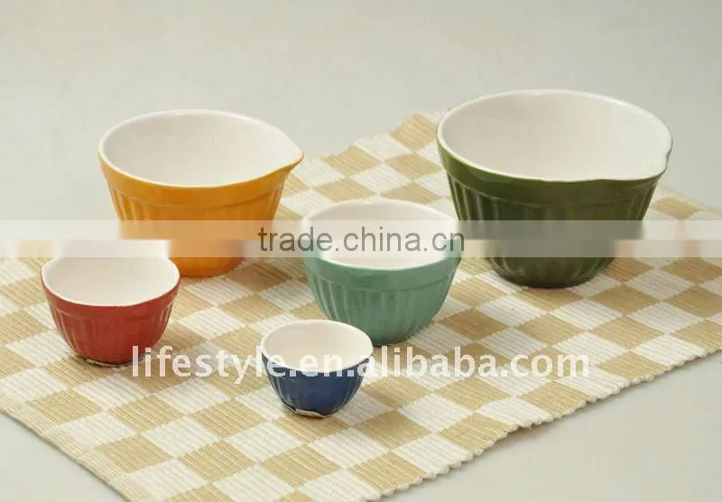 3Pcs Stoneware Mixing Bowl, Embossed